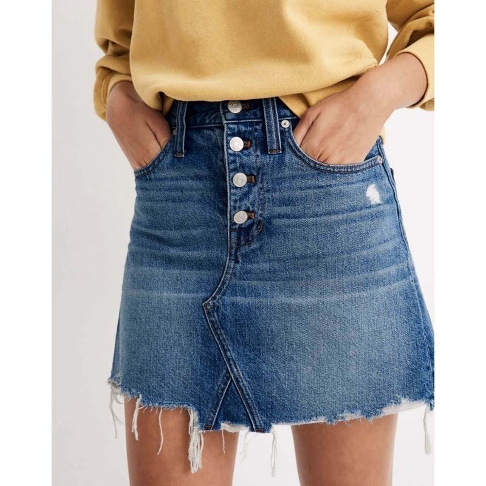 MADEWELL Rigid Denim A-Line Mini Skirt in Hughes Wash: Button-Front Edition